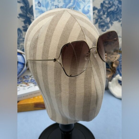 🆕 ALEXANDER MCQUEEN 🧿 NWOT AM0366S002 Gold Wire Rimmed Butterfly Shape Glasses - Picture 5 of 16